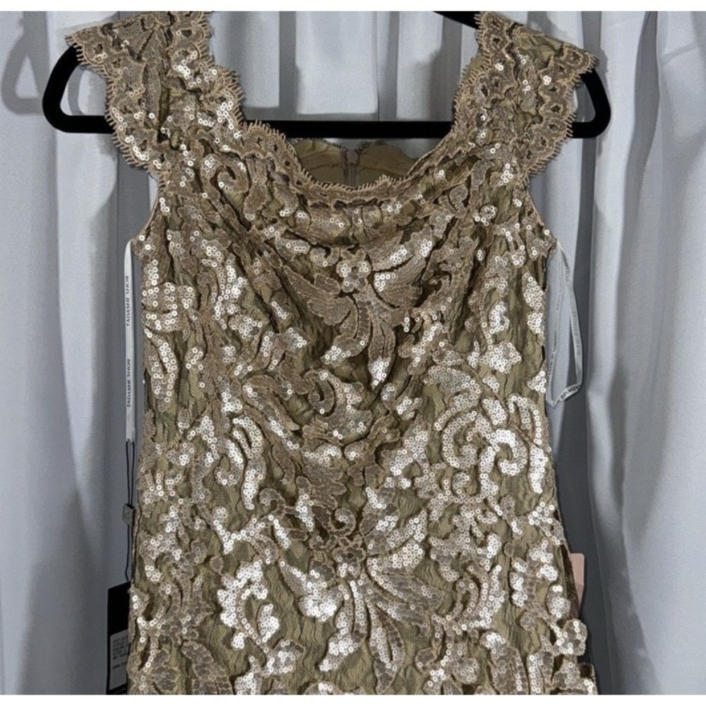 Tadashi Shoji dress size 4  gold champagne sequins maxi  NWT - Picture 7 of 8